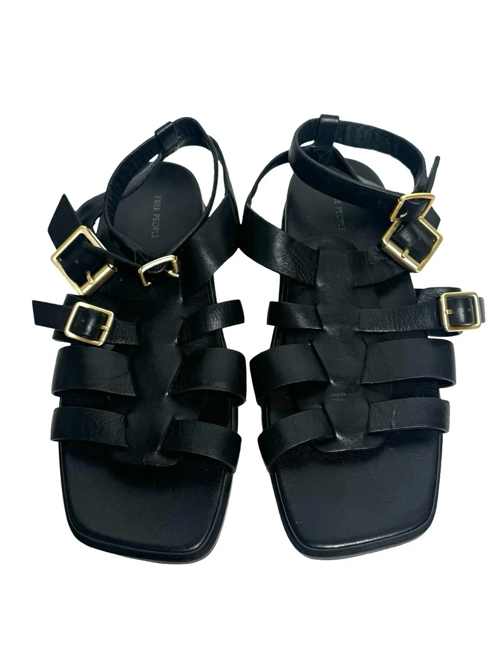 Free People Collection | Hooked Fisherman Sandals in Black Leather 10